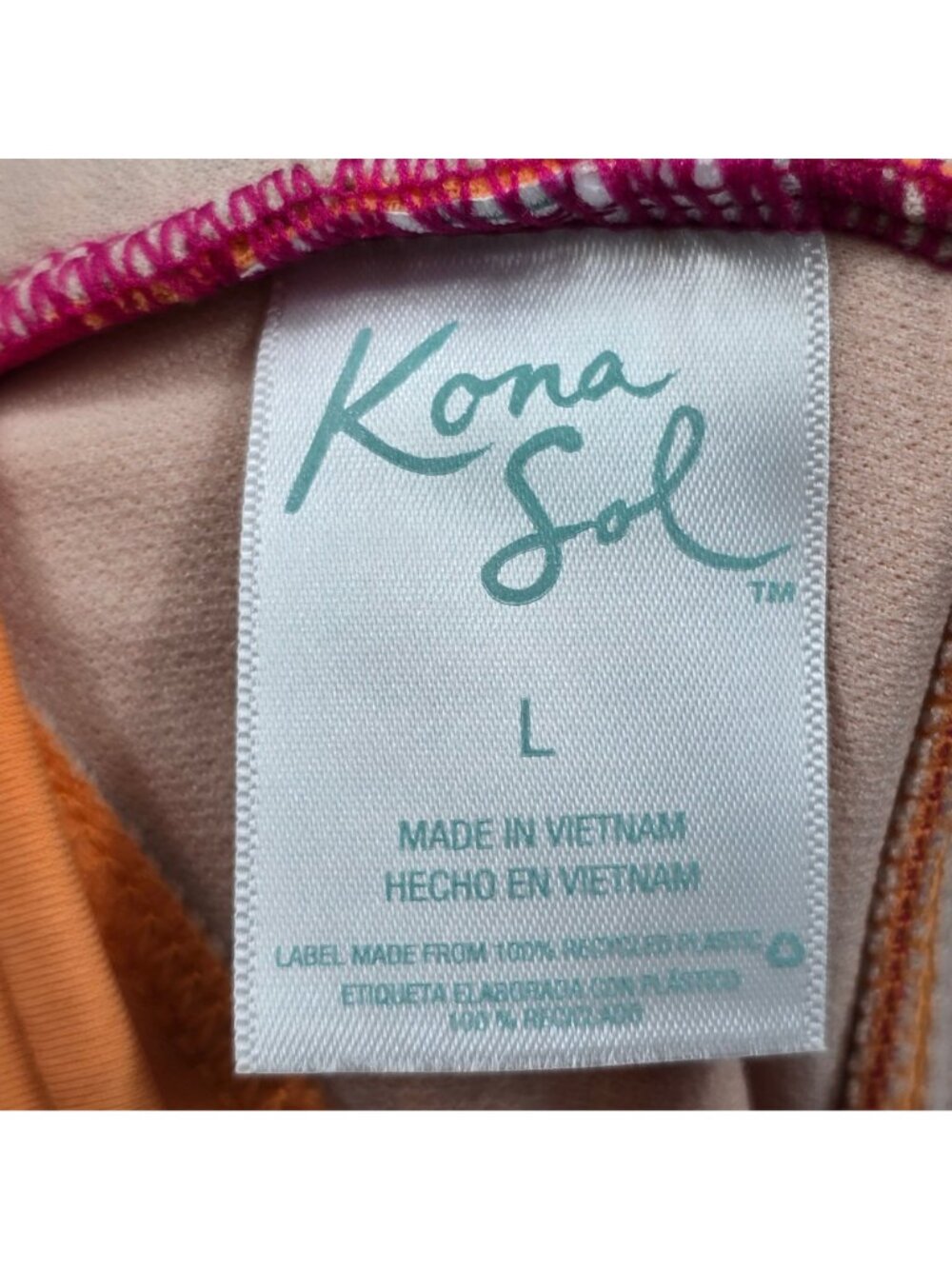 Kona Sol Womens Medium Coverage One Piece Swimsuit Orange & Pink L NEW - Picture 3 of 5